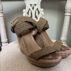 Stuart Weitzman Tan Braided Wedge Sandals